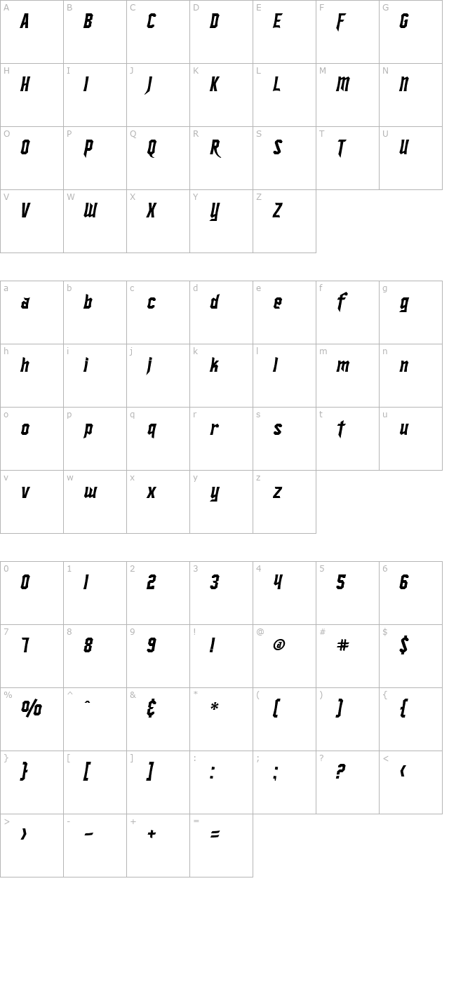 sf-ironsides-italic character map