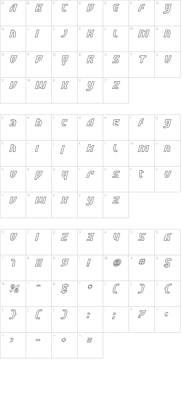 sf-retroesque-outline-italic character map