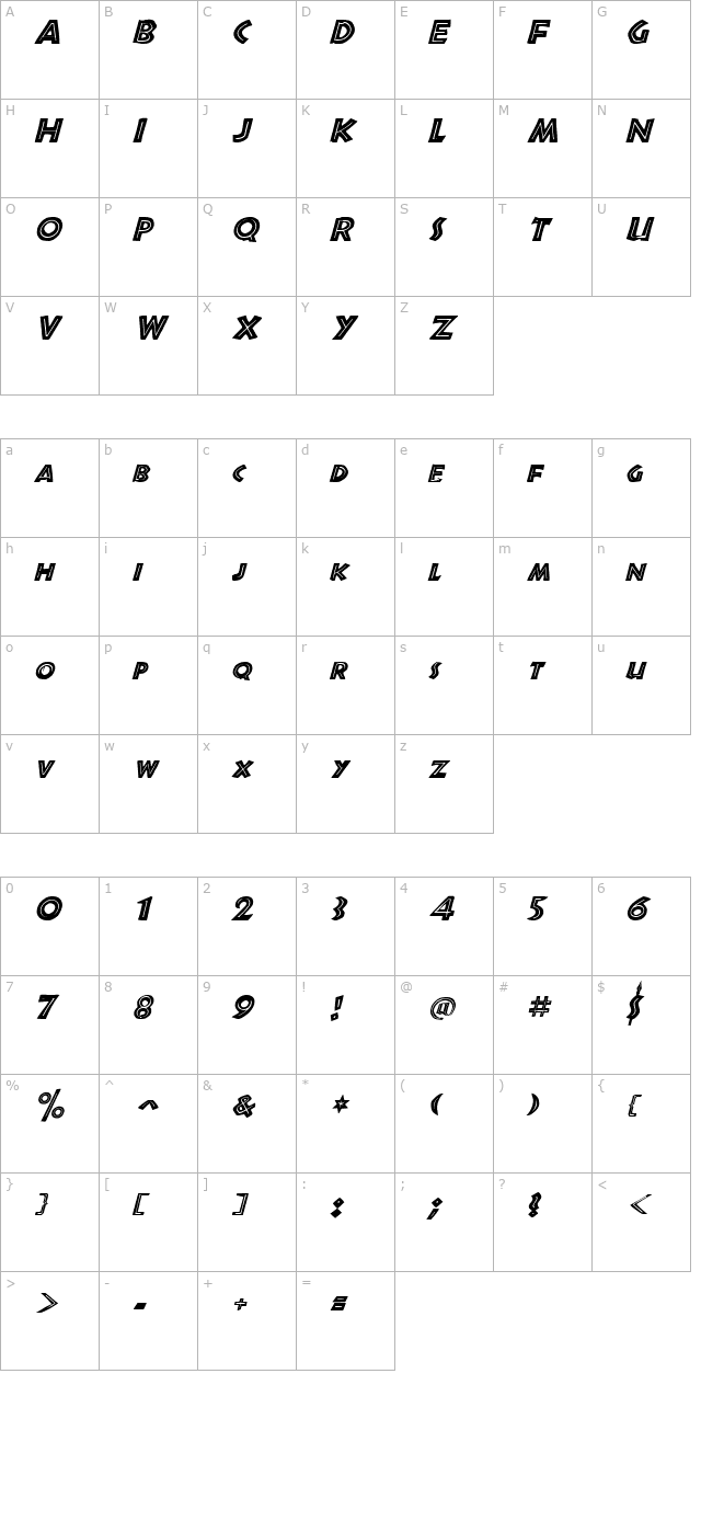 shakazulu-italic character map