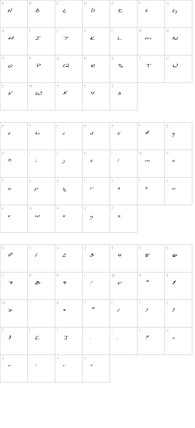 shattered-print-italic character map