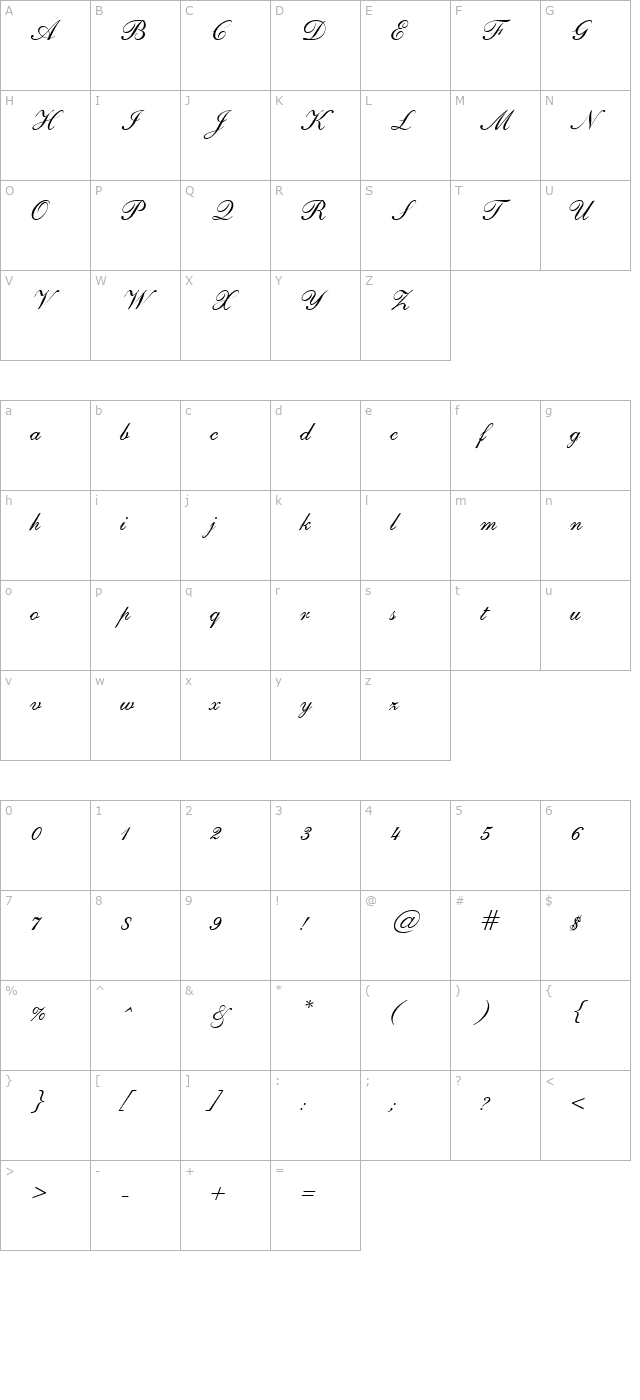 SheerBeauty Regular character map