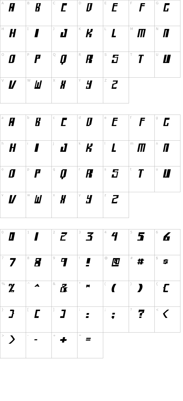 shellhead Bold Italic character map