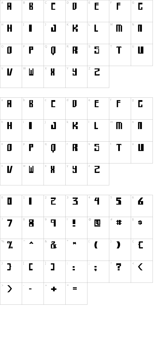 shellhead-bold character map