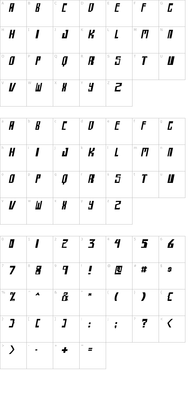 shellhead-italic character map