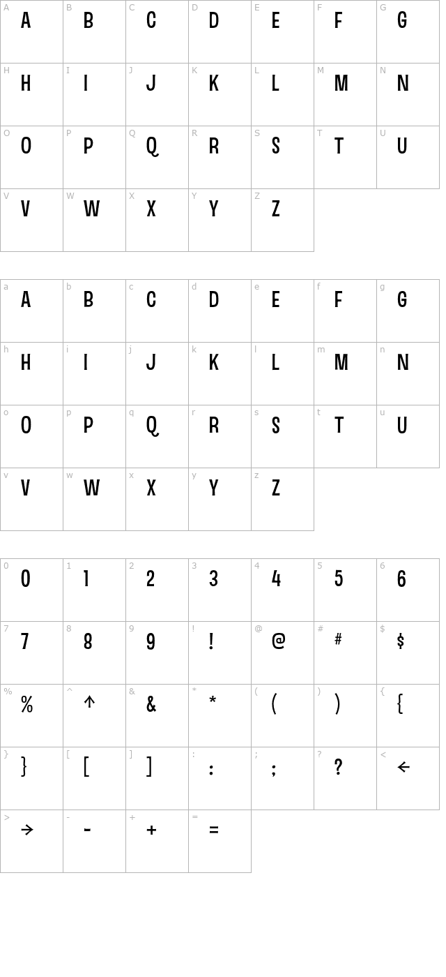 Sinzano-Regular OTF character map