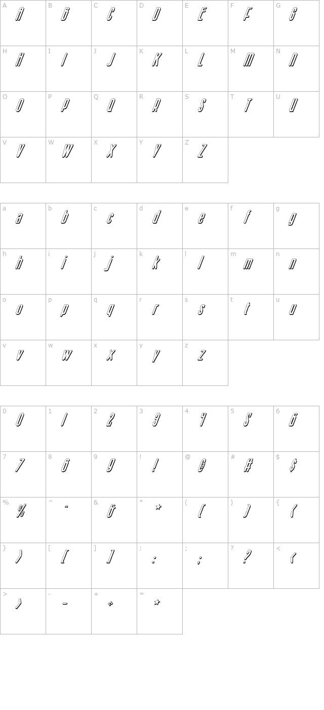 Sister Europe Shadow Italic character map