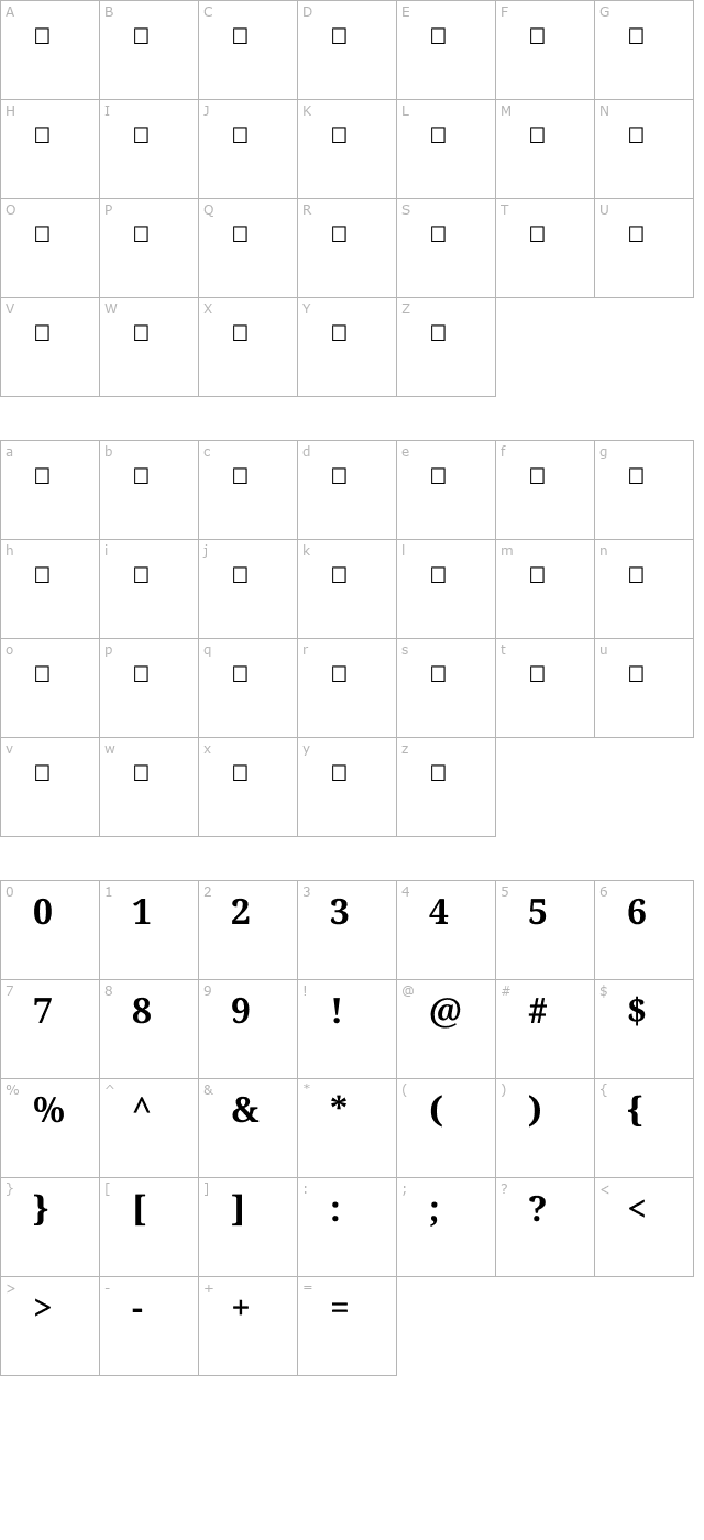 Sitara Bold Italic character map