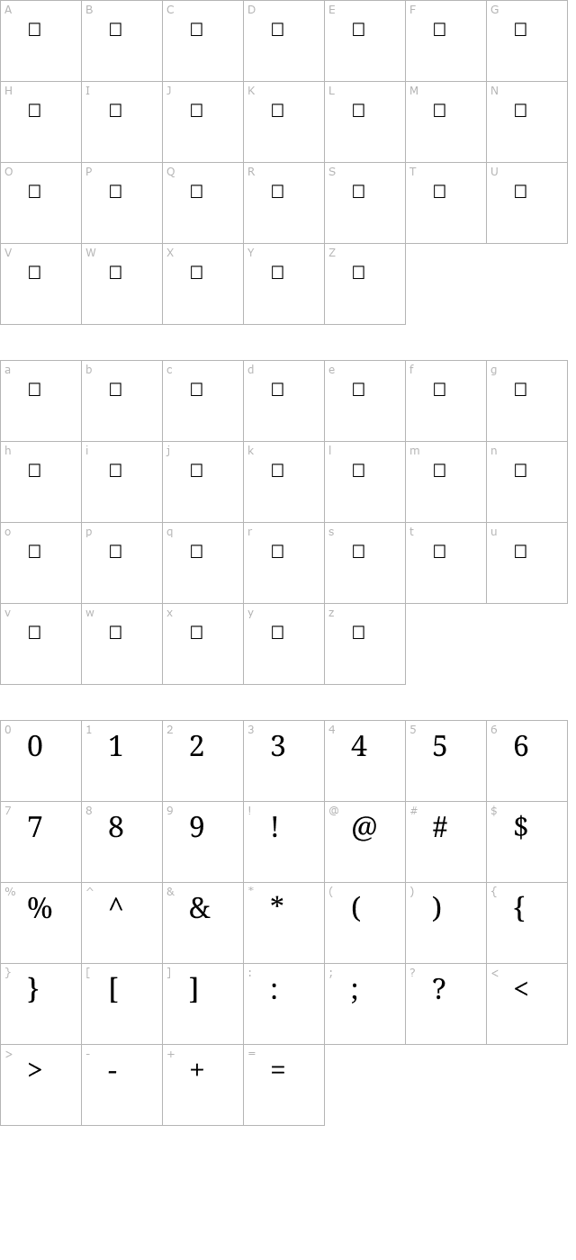 sitara-italic character map