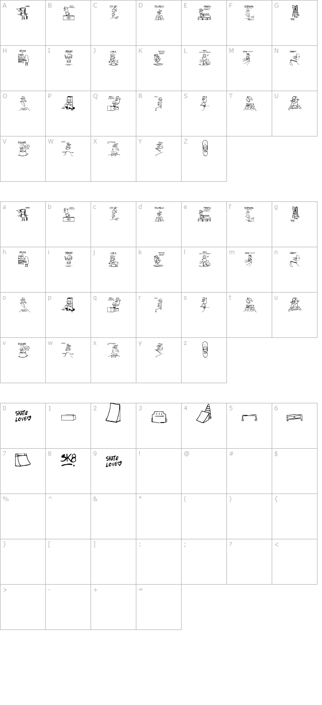 skatelove ( tour 2009) character map
