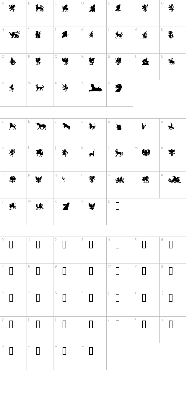 SL Mythological Silhouettes character map