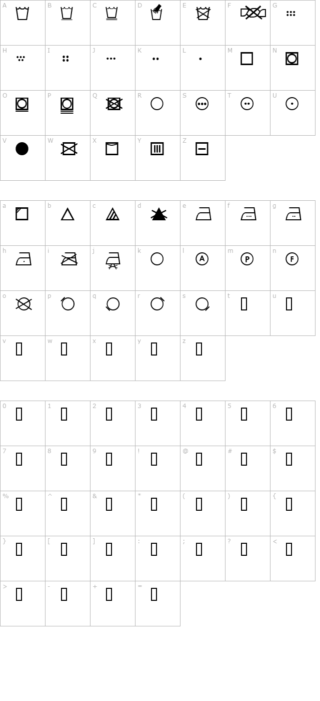 SL Wash character map