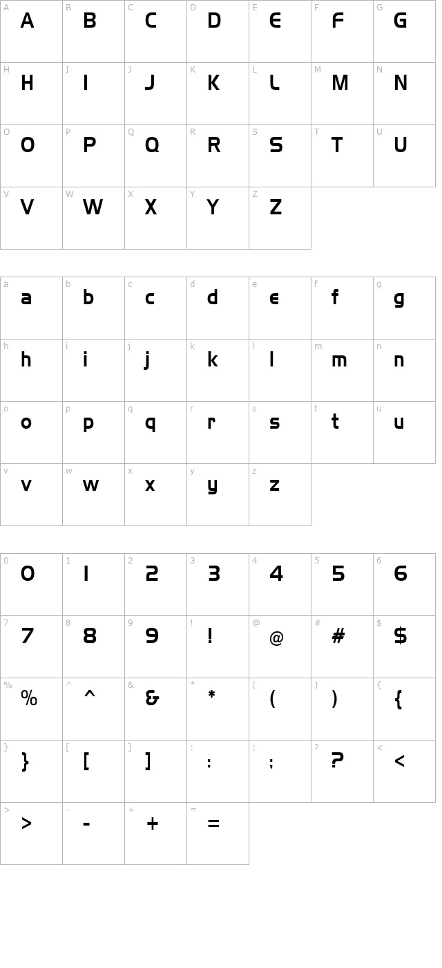 Slickerer Regular character map