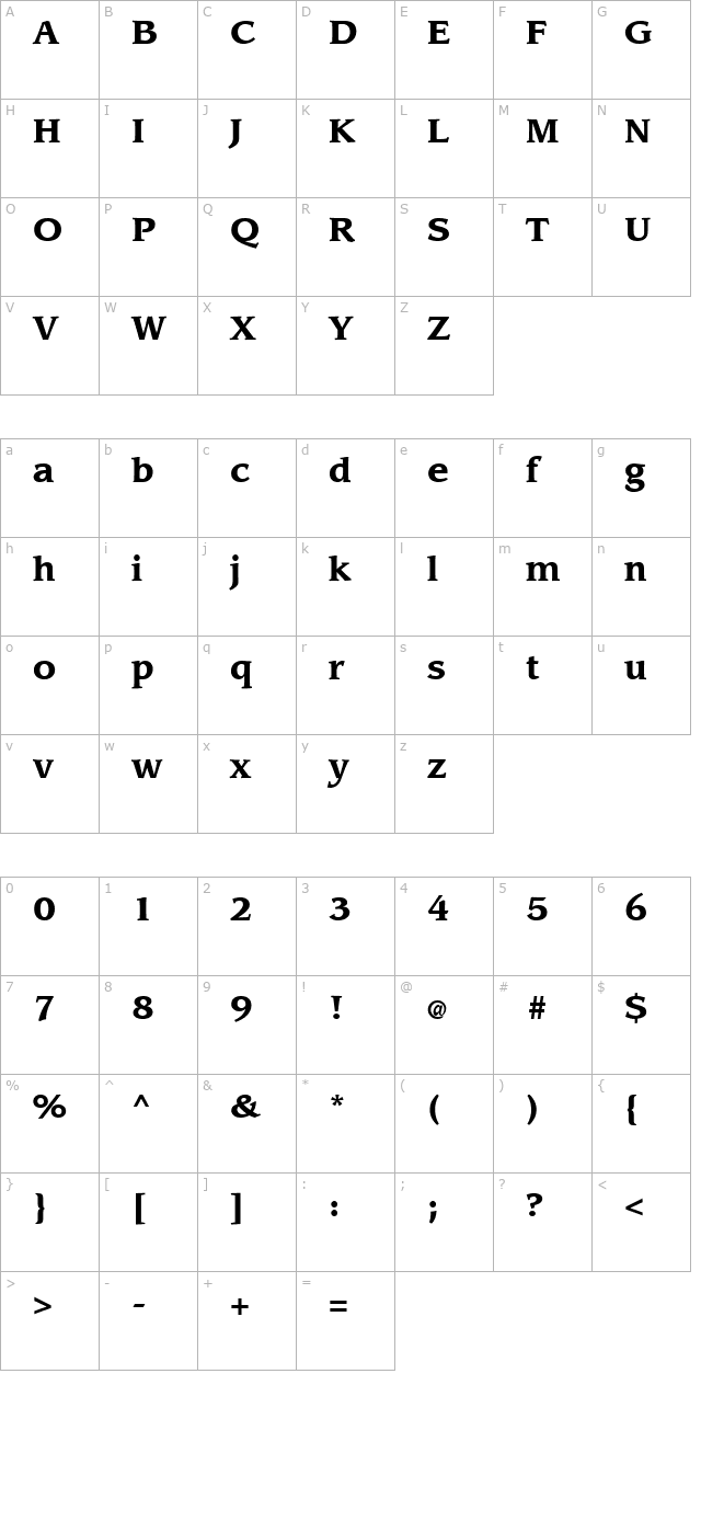 Sling Bold character map