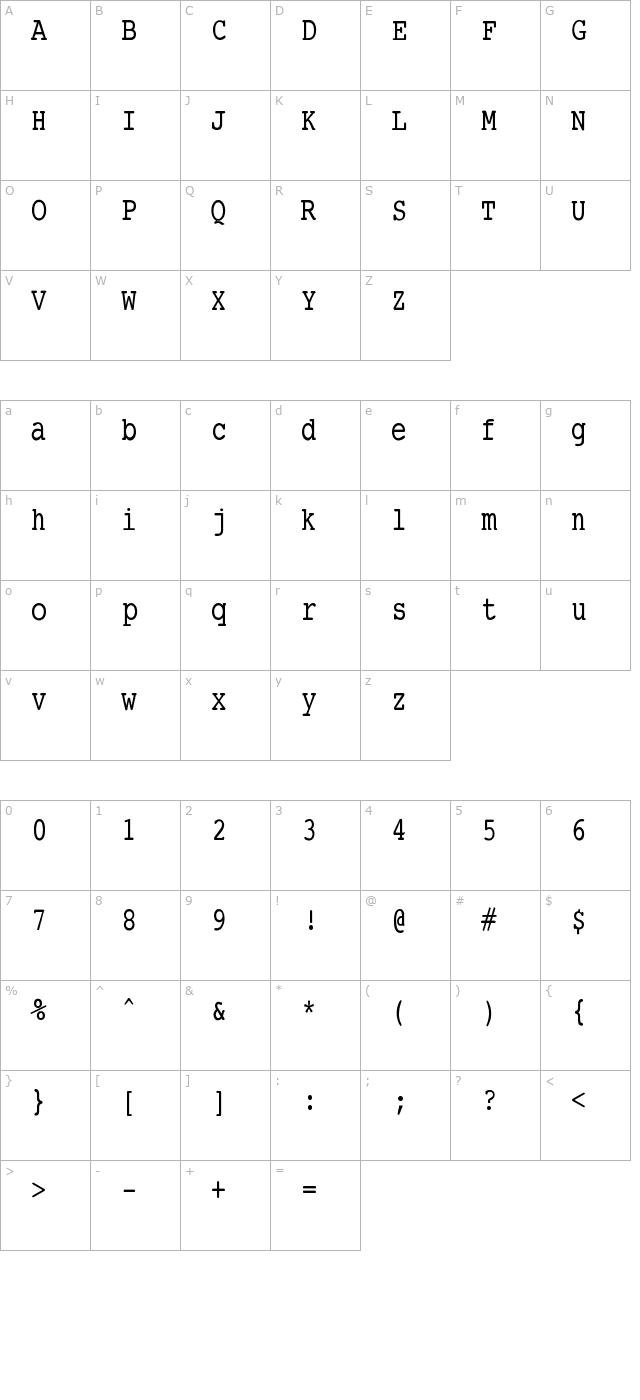 SmallTypeWriting-Medium character map