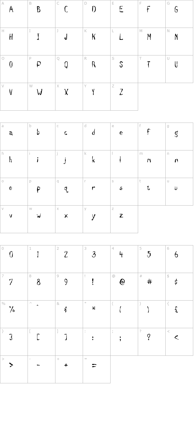 Smock OTF character map