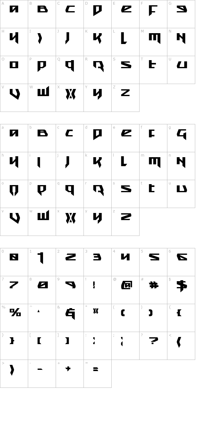 Snubfighter Bold character map