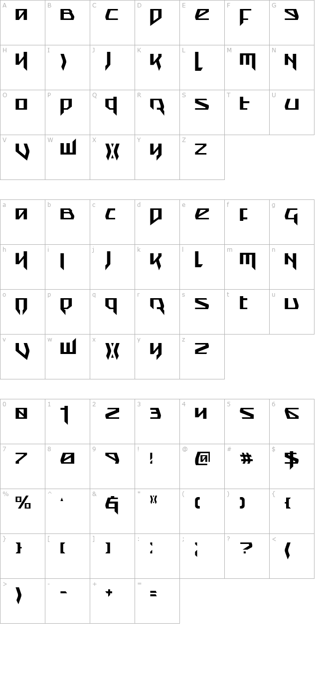 Snubfighter Condensed character map