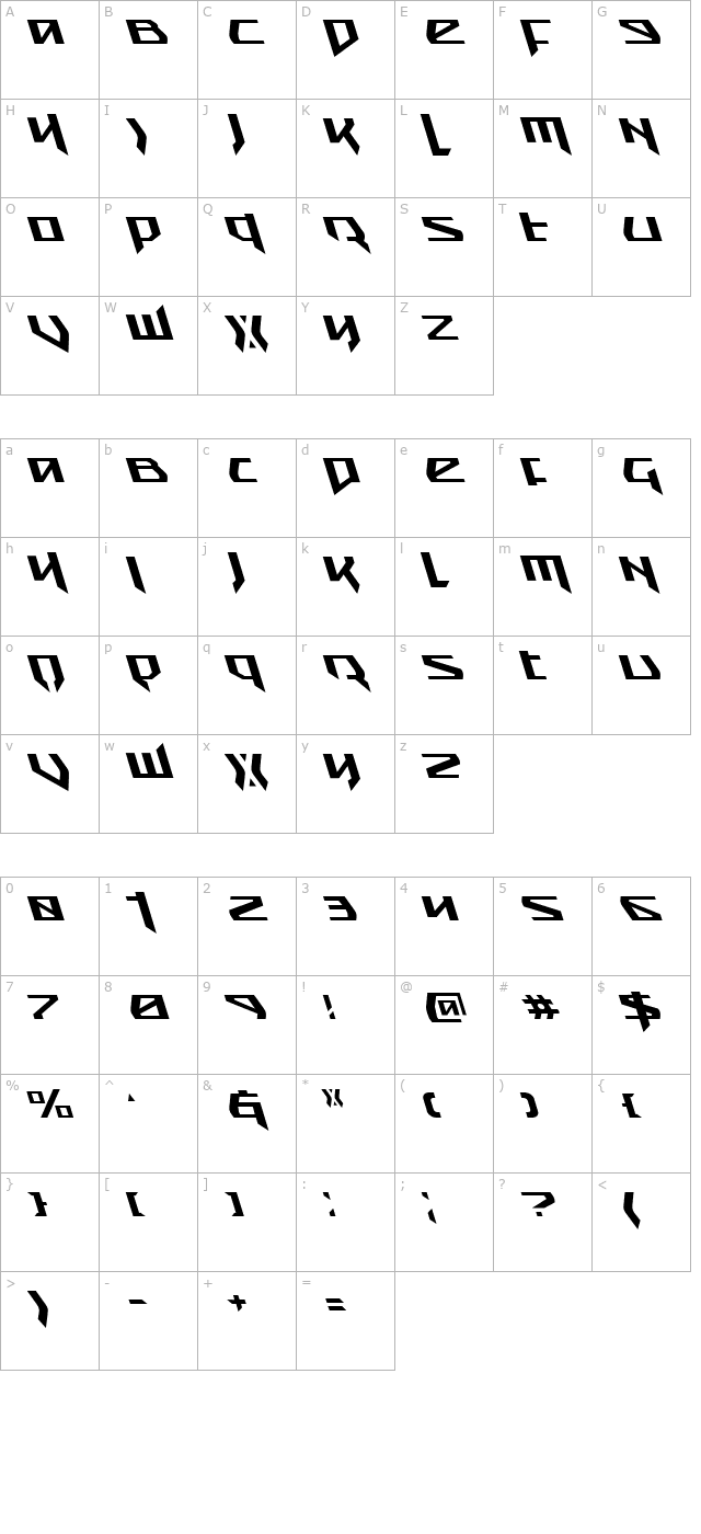 Snubfighter Leftalic character map