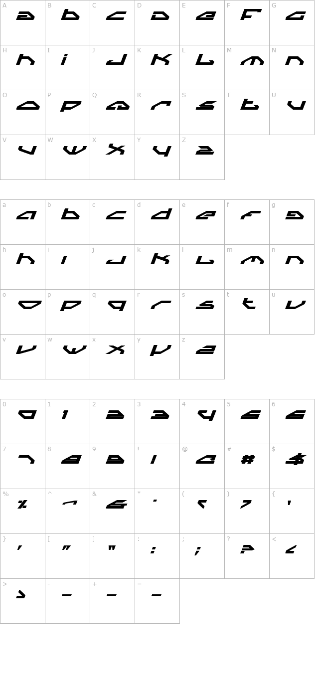 Spy Lord Bold Expanded Italic character map