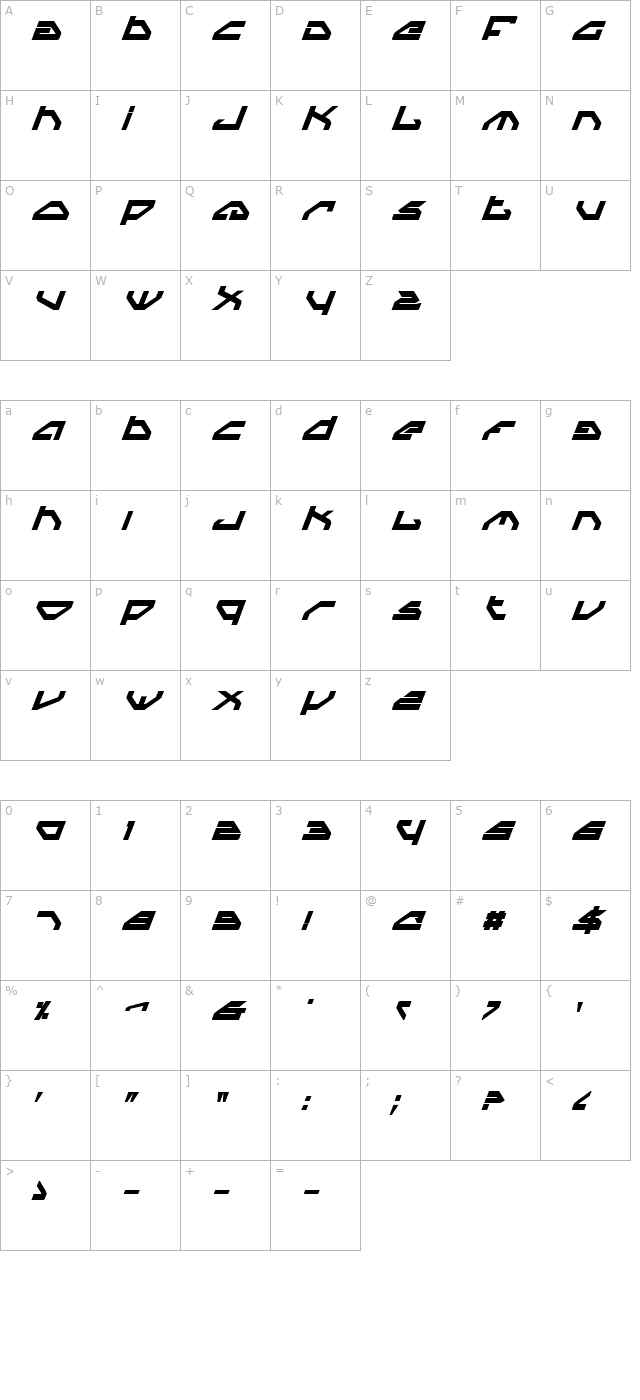 Spy Lord Bold Italic character map