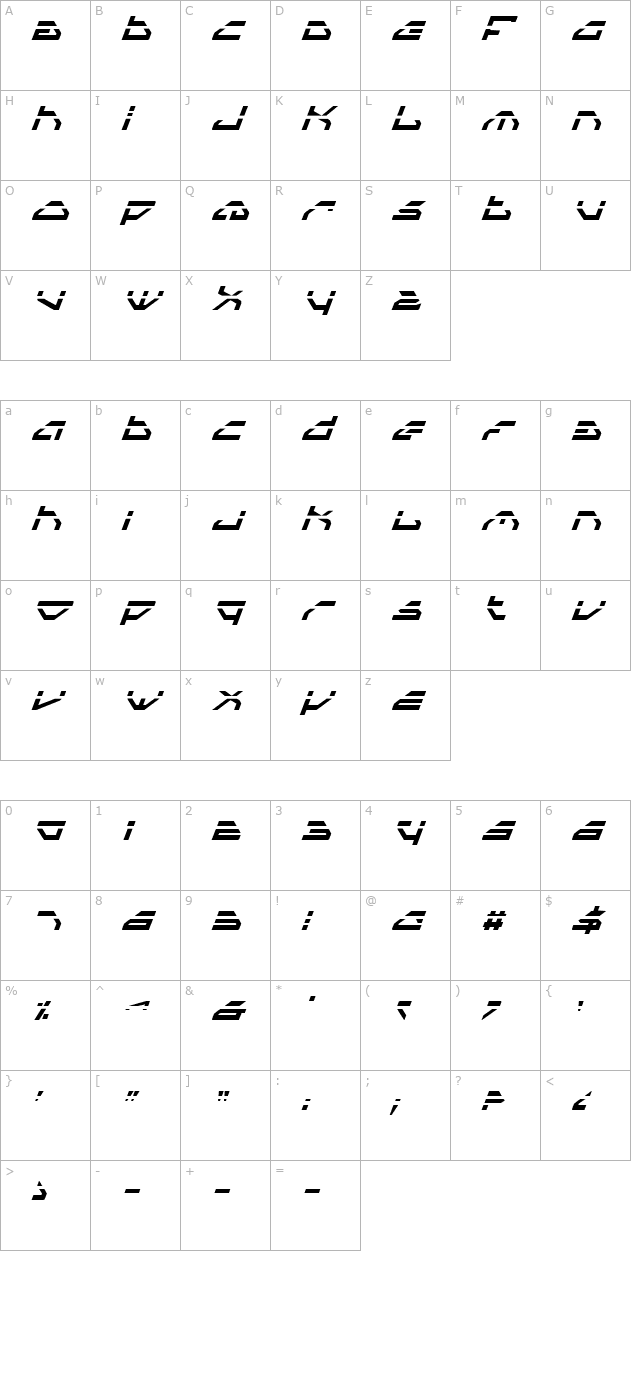 Spy Lord Laser Italic character map