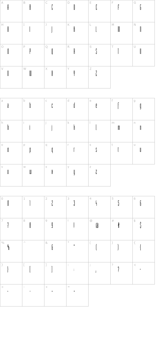 ST Moviehead Ultra-condensed DemiBold character map