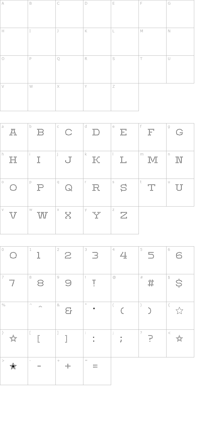 Startime-Normal OTF character map