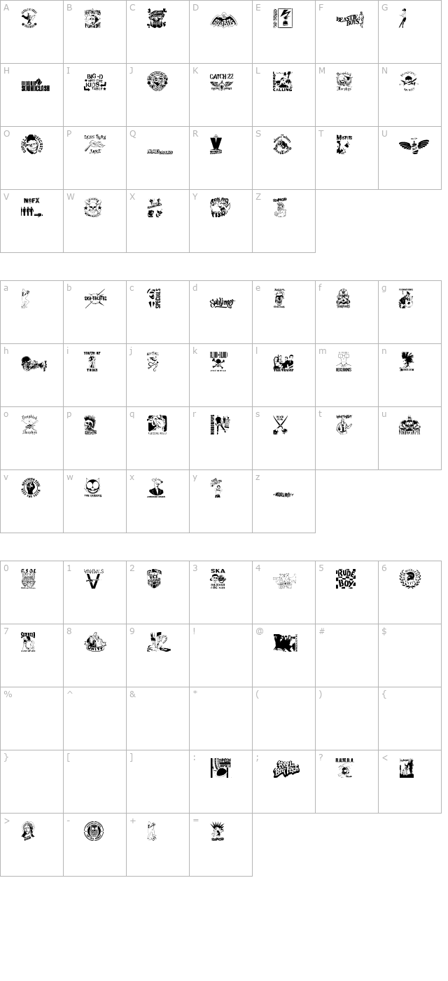 Stencil Punks Band Logos character map