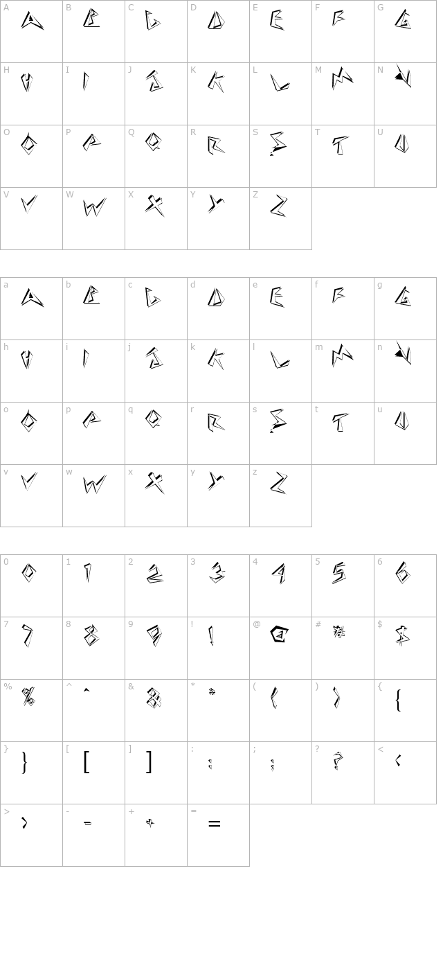 StingerShadow character map