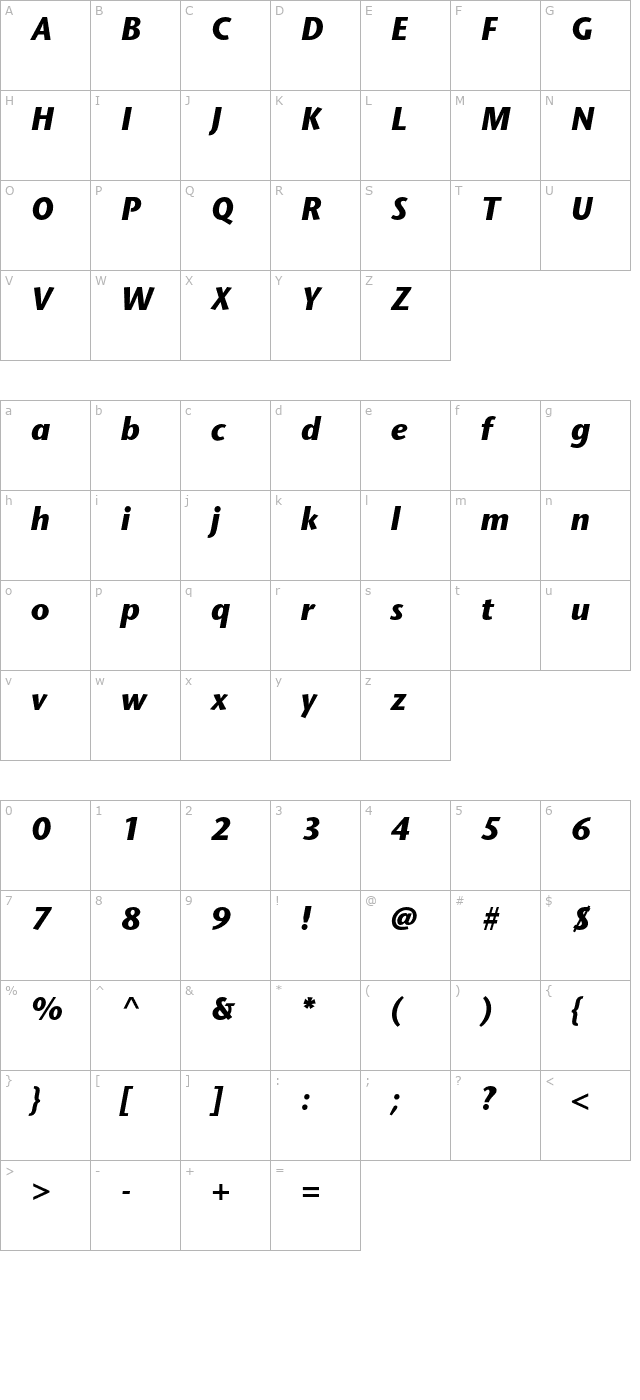 stonesansstd-bolditalic character map