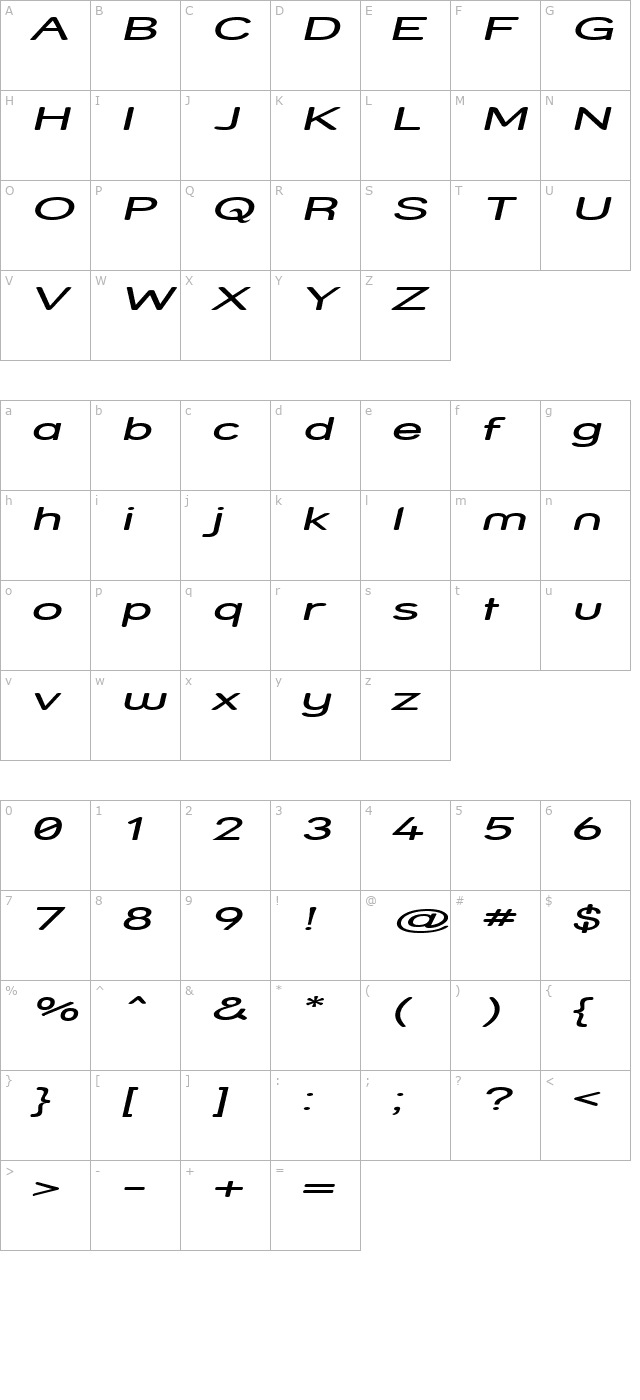 Street - Expanded Italic character map