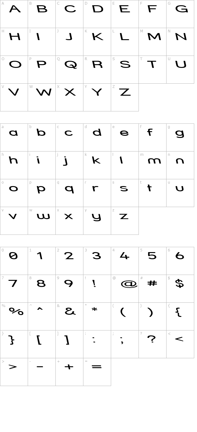 street-expanded-reverse-italic character map