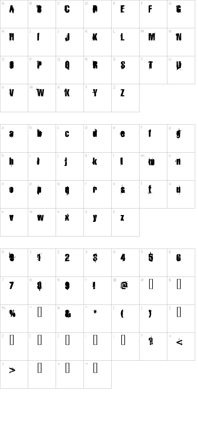 strokey-bacon character map