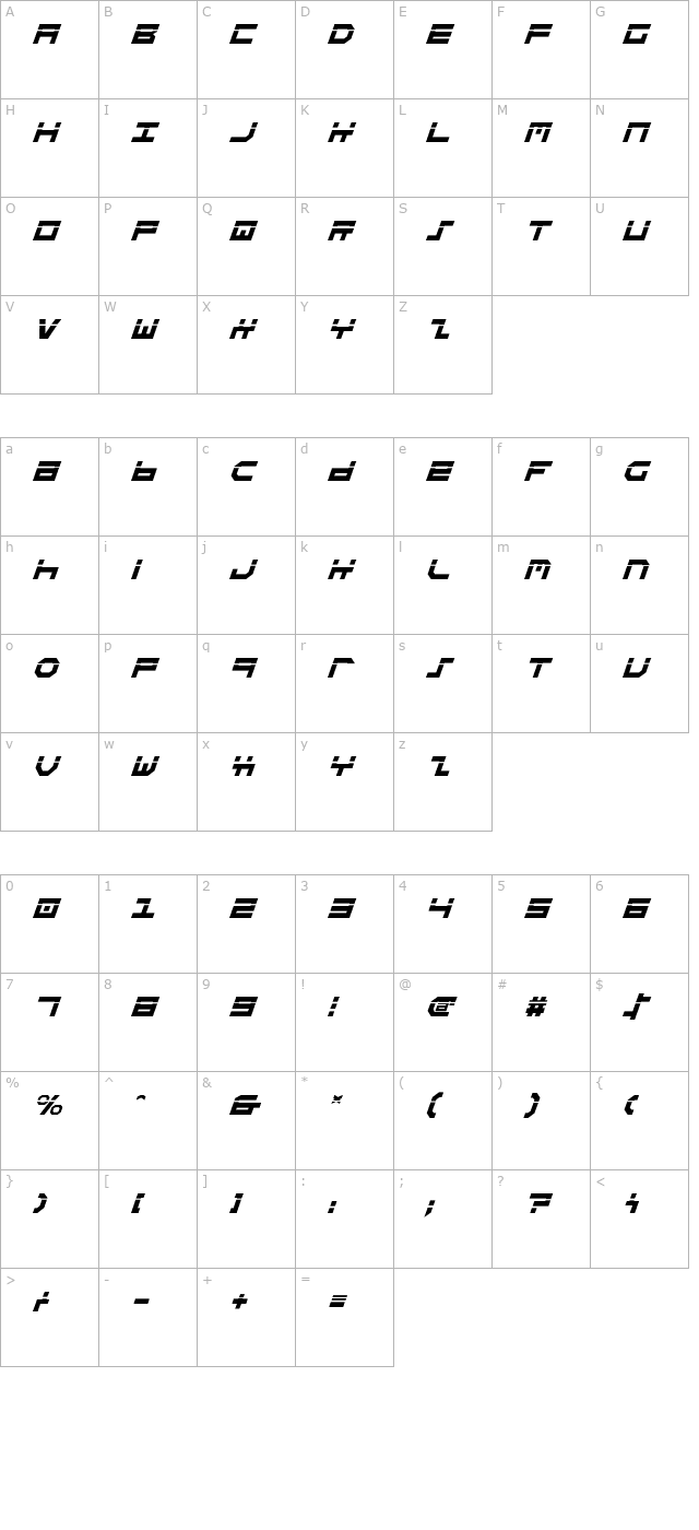 stuntman-laser-italic character map