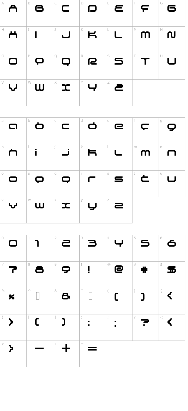 supersonic Bold character map