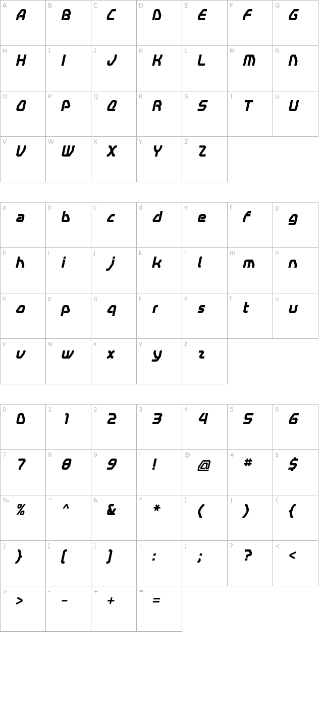 Swerve BoldItalic character map