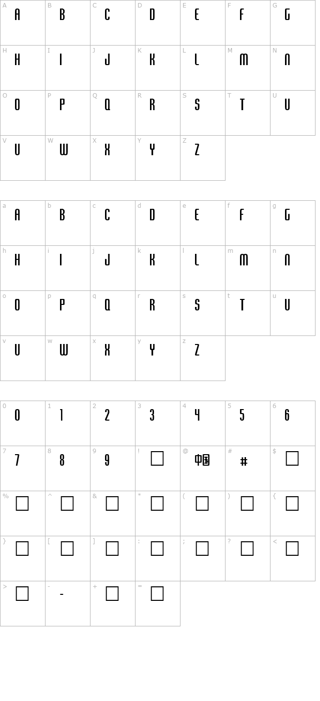 tangerine-xcn-tim2 character map