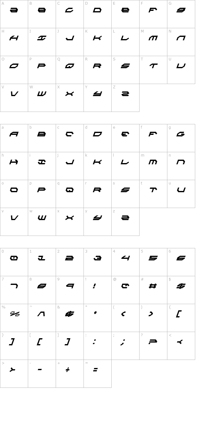 taskforce-condensed-italic character map