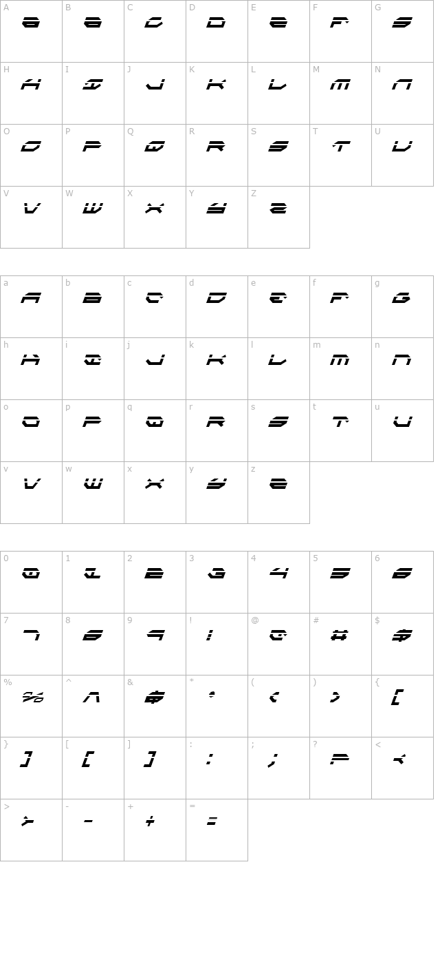 taskforce-condensed-laser-italic character map