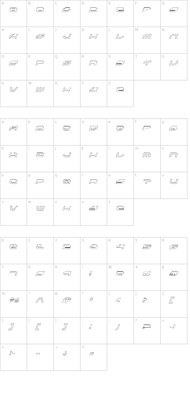 taskforce-condensed-outline-italic character map