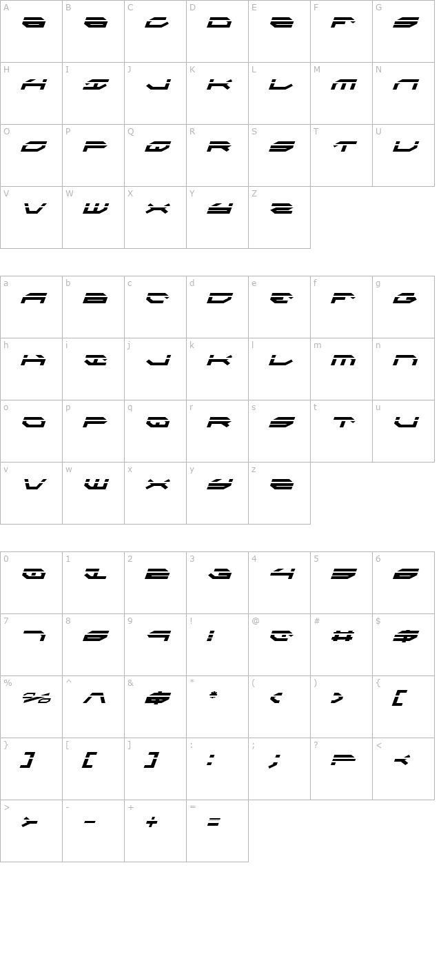 taskforce-laser-italic character map