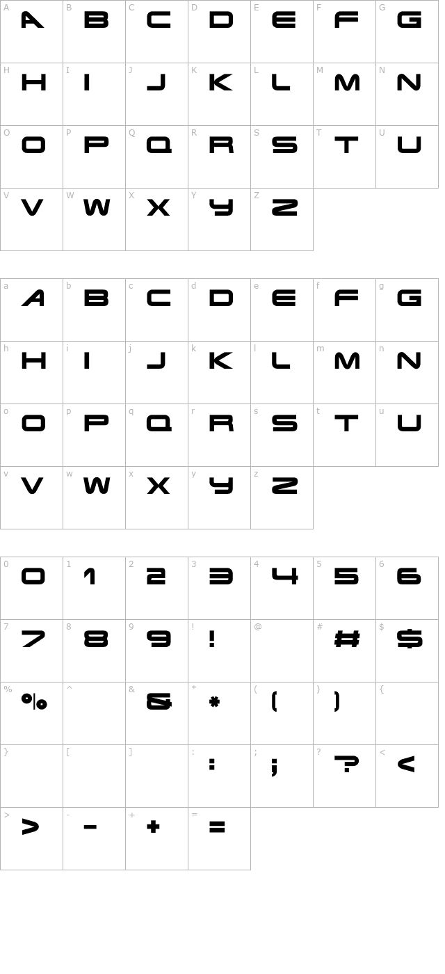 Terminator Real NFI OTF character map