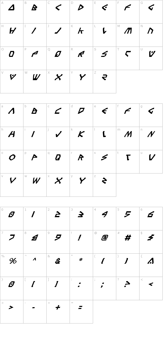 terra-firma-italic character map