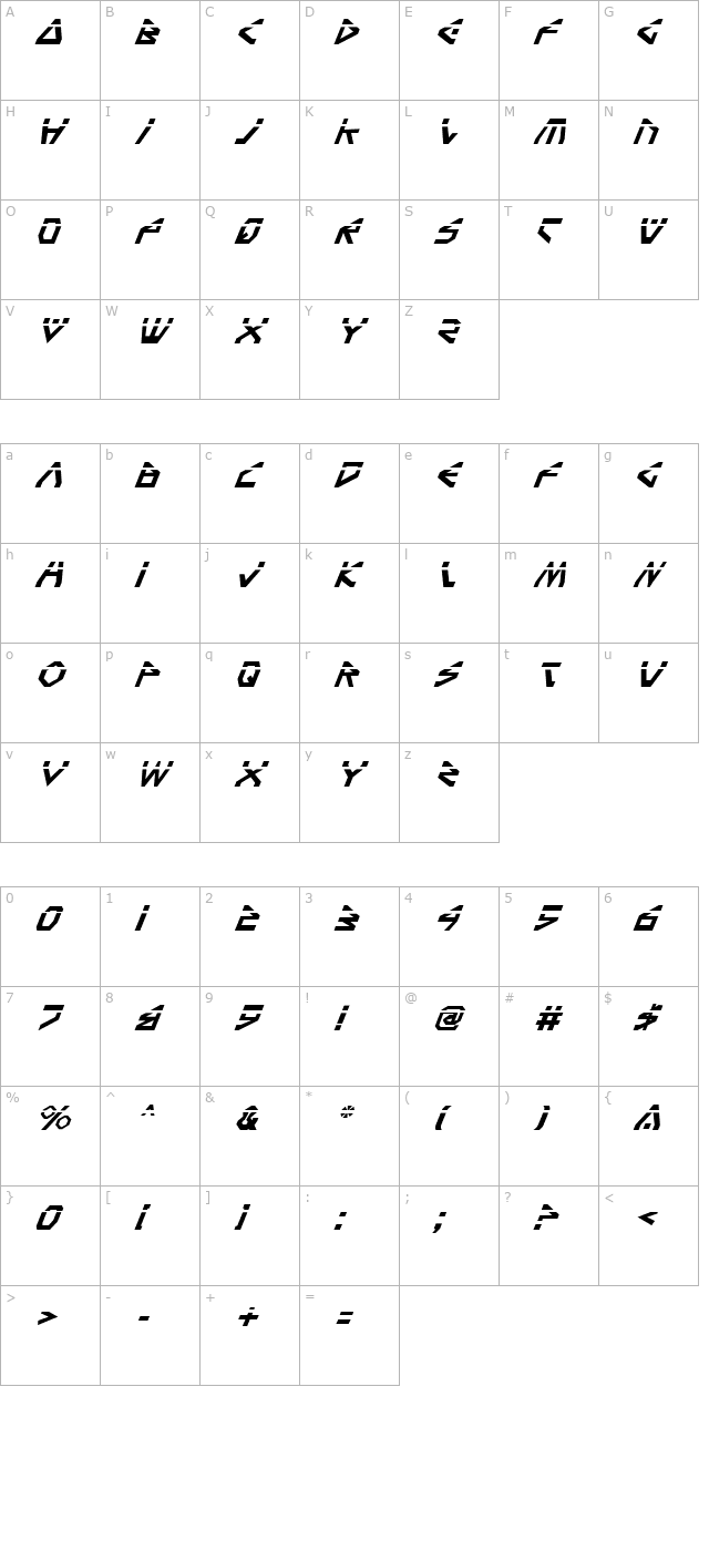 Terra Firma Laser Italic character map