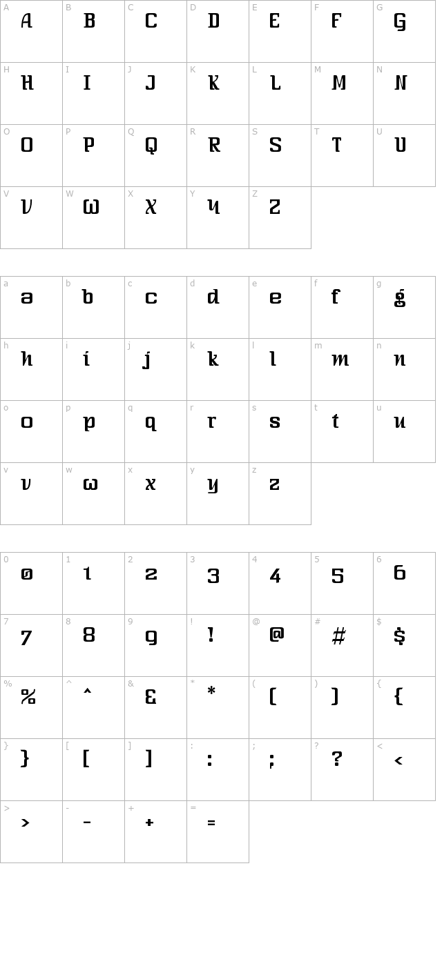 Three-Sixty Condensed character map