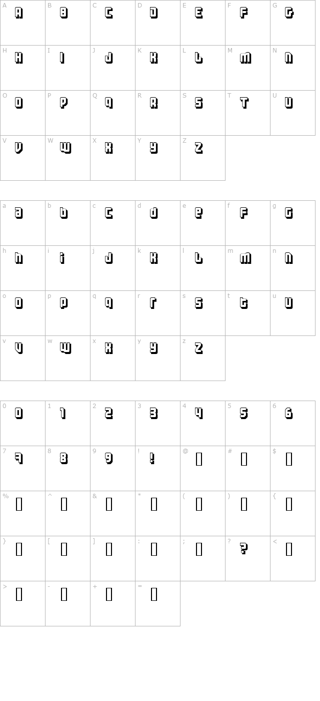 three-the-hard-way-shadowed character map