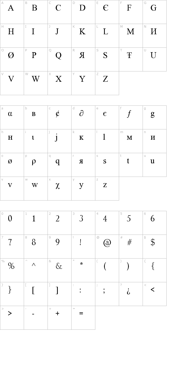 Tiboo 5 font character map