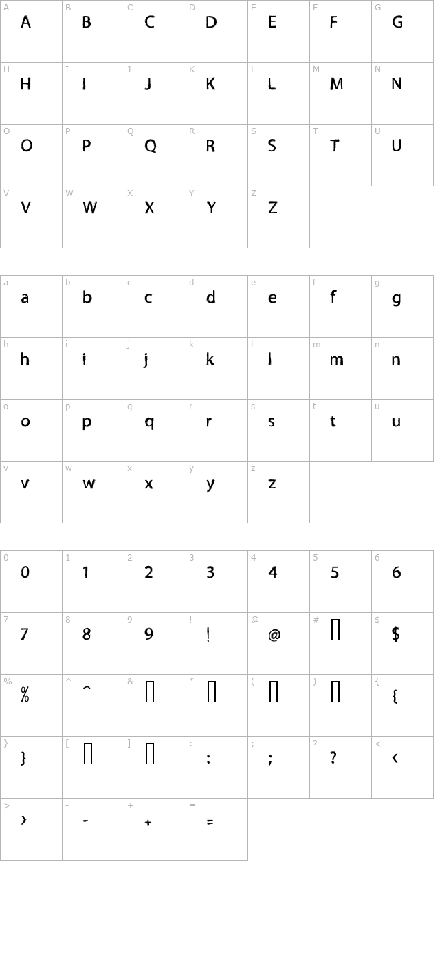 TNEWPRO Normal character map