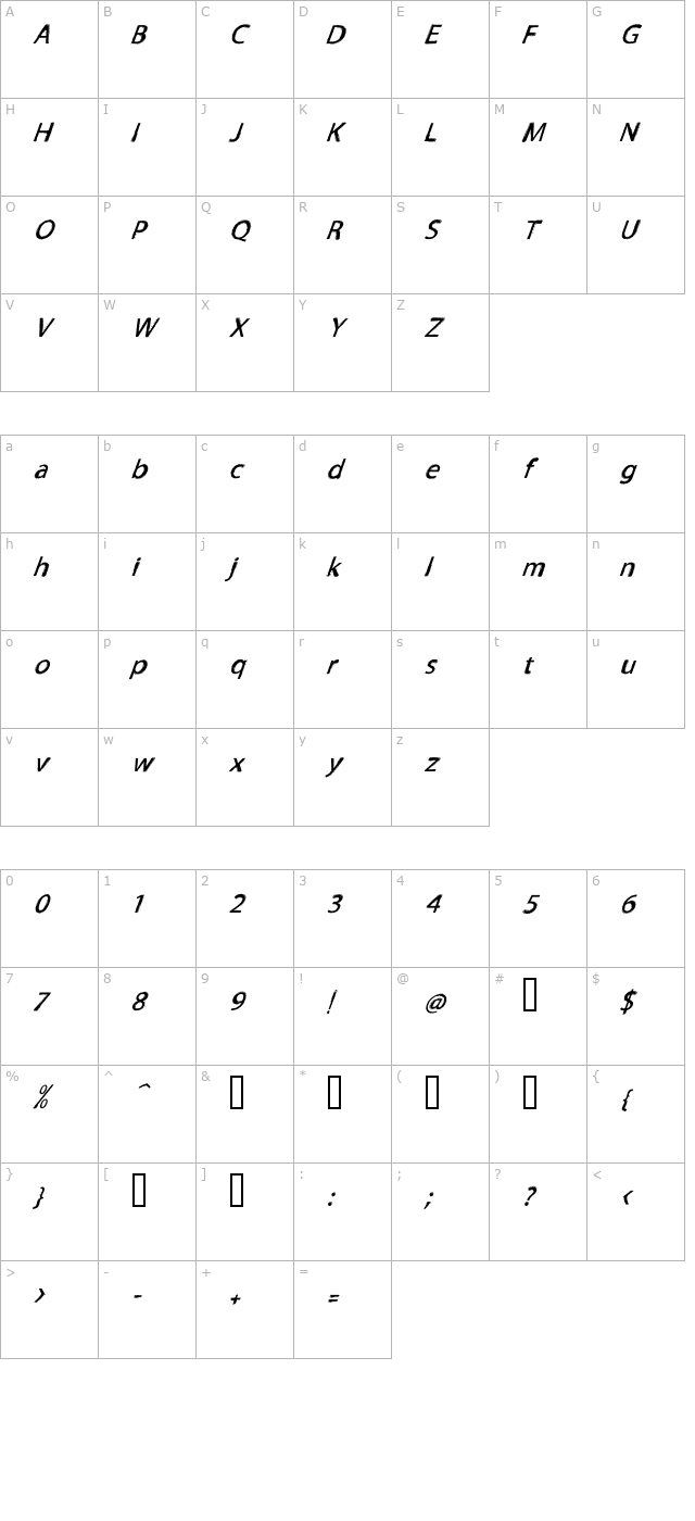 TNEWPRO NormalItalic character map