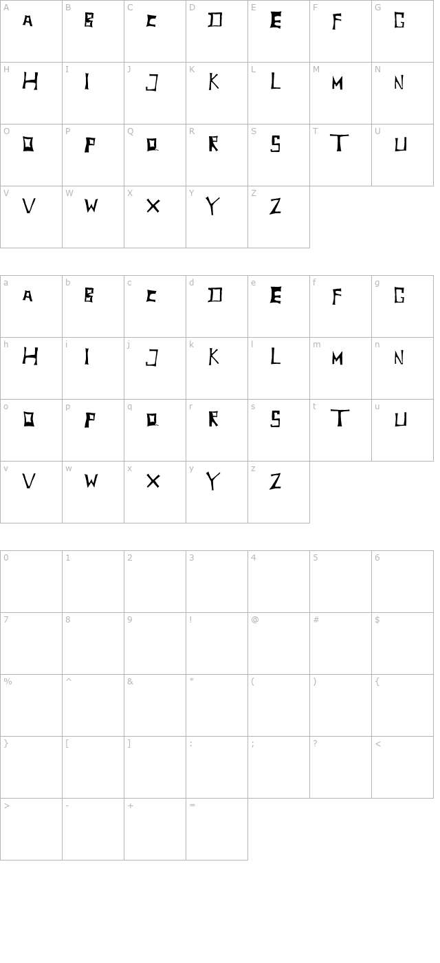 TobyFont Inside character map